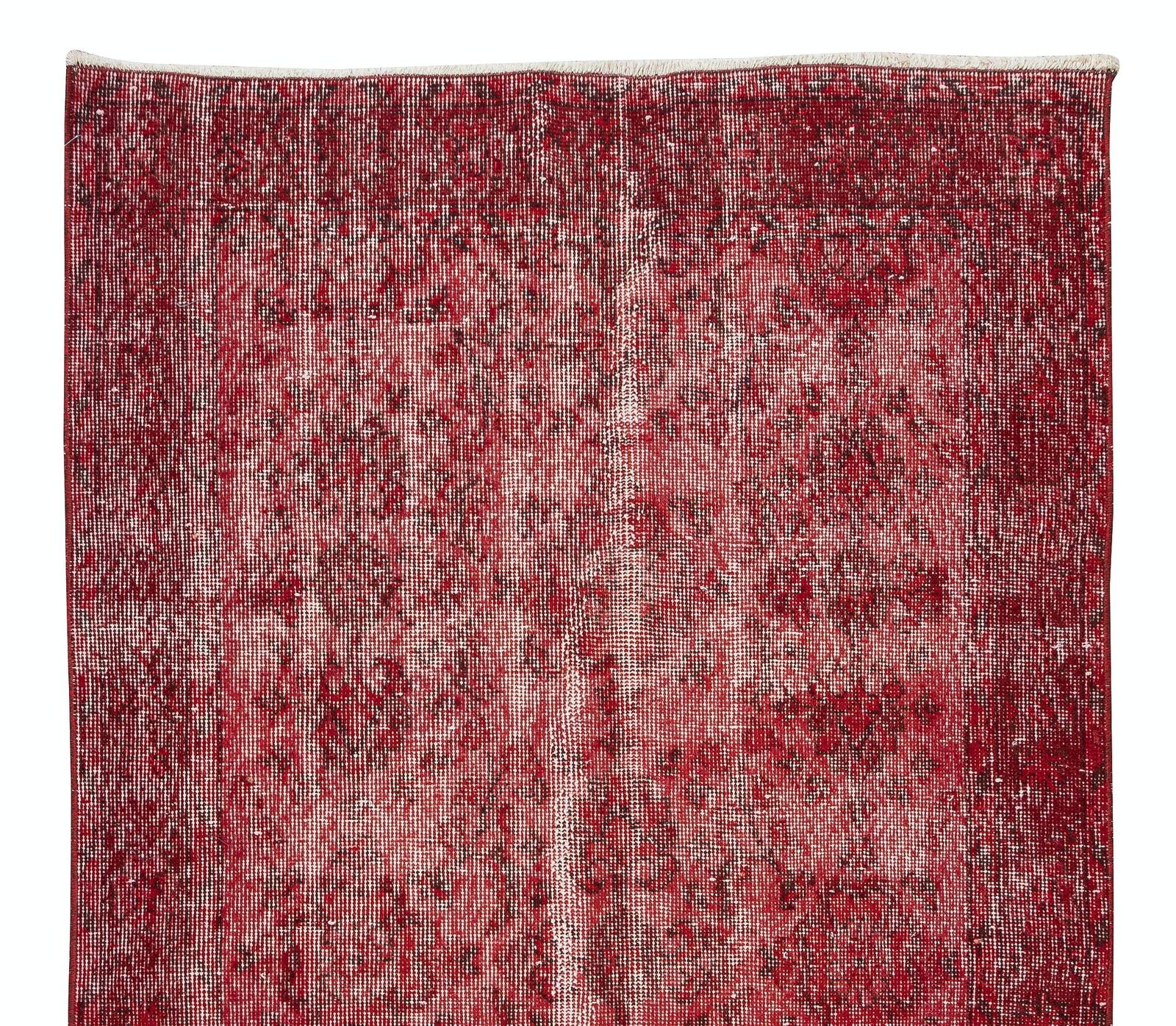 3.6x6.6 Ft Handmade Turkish Rug Over Dyed In Red, Decorative Vintage Carpet photo Textiles