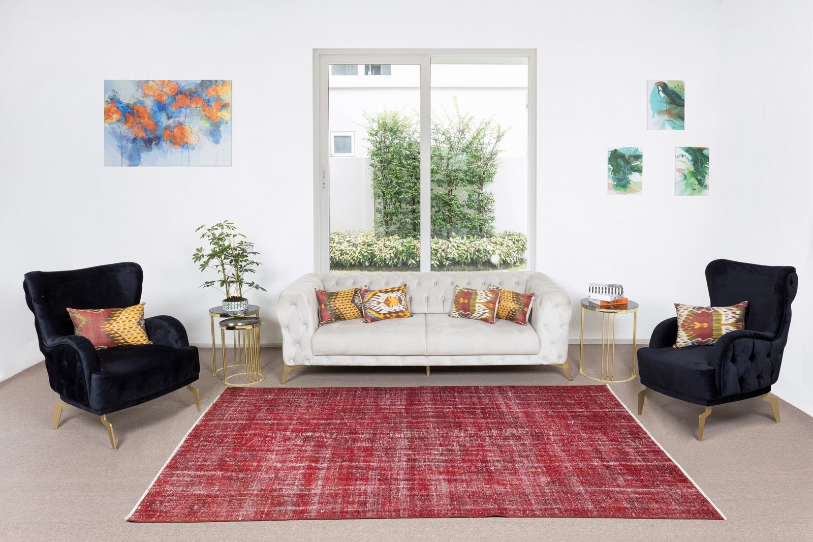 5.7x9 Ft Vintage Handmade Turkish Rug Over Dyed In Red, Great For Office & Home photo furniture