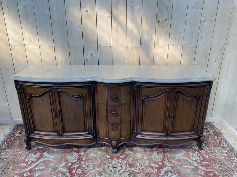 Enfilade En Noyer De Style Louis XV En Noyer Et Marbre photo for sale