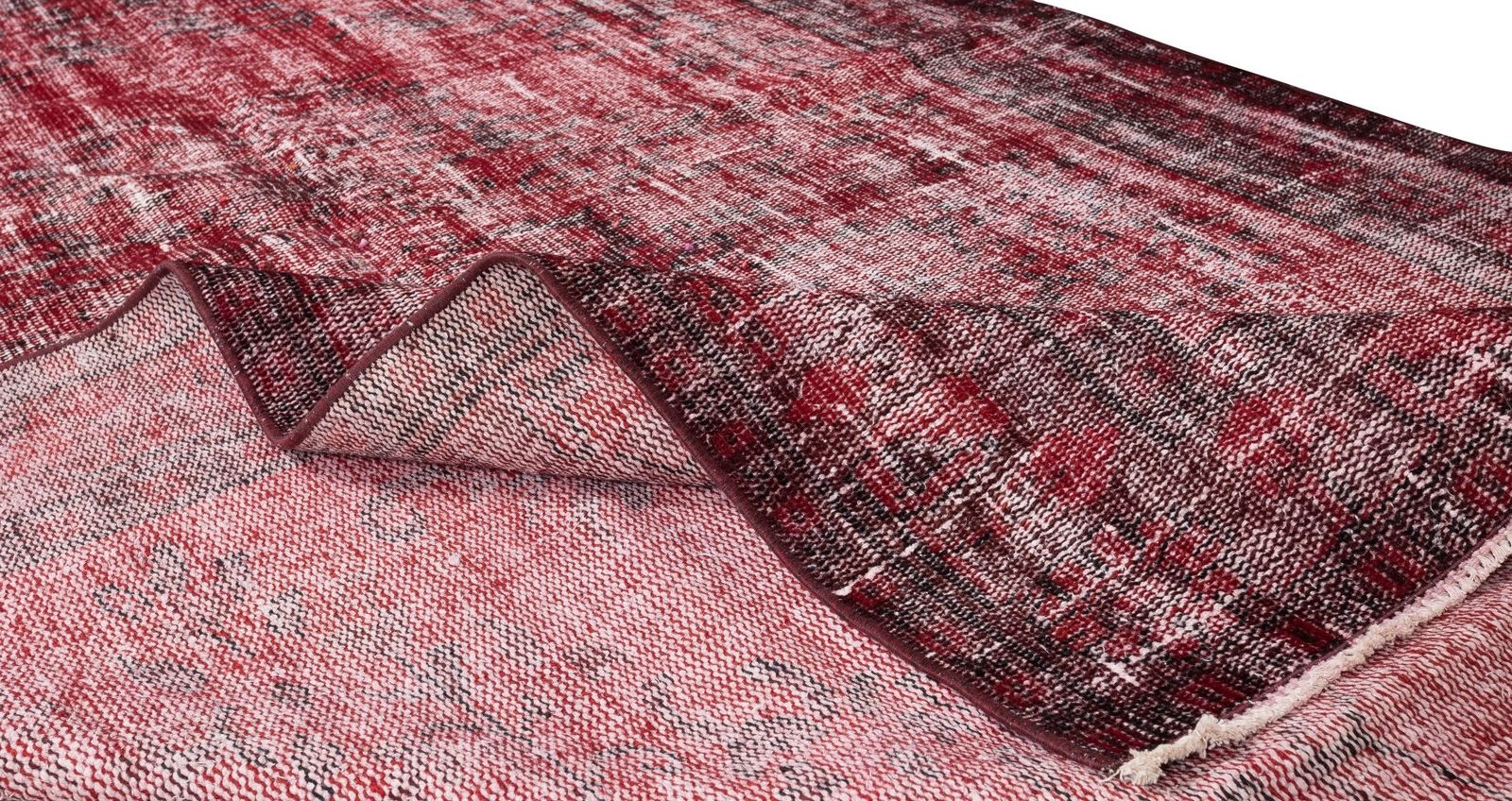 5.3x9 Ft Distressed Handmade Turkish Mid Century Wool Area Rug In Red photo for sale