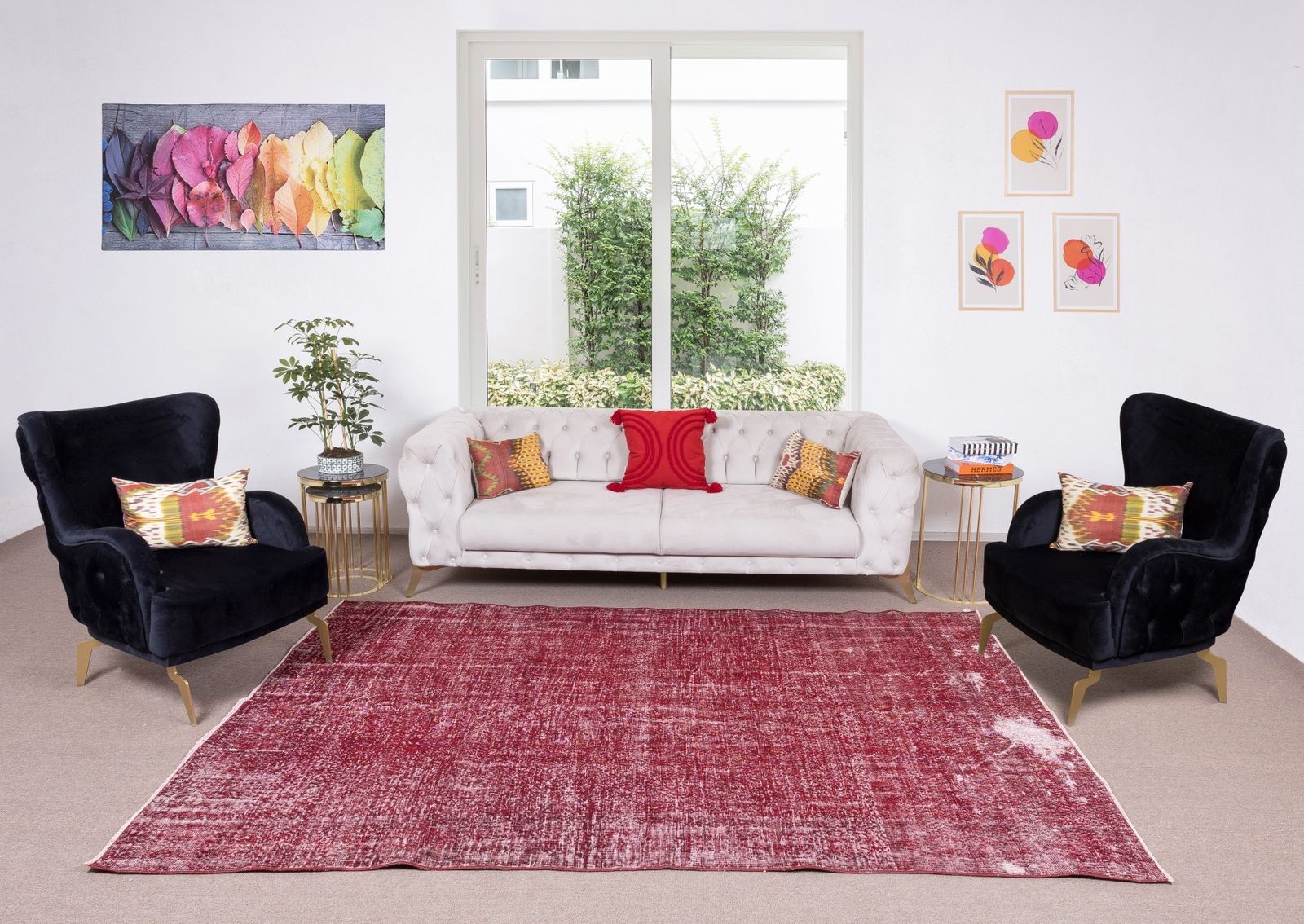 6.8x9.6 Ft Hand Knotted Vintage Turkish Rug Over Dyed In Red 4 Modern Interiors photo furniture
