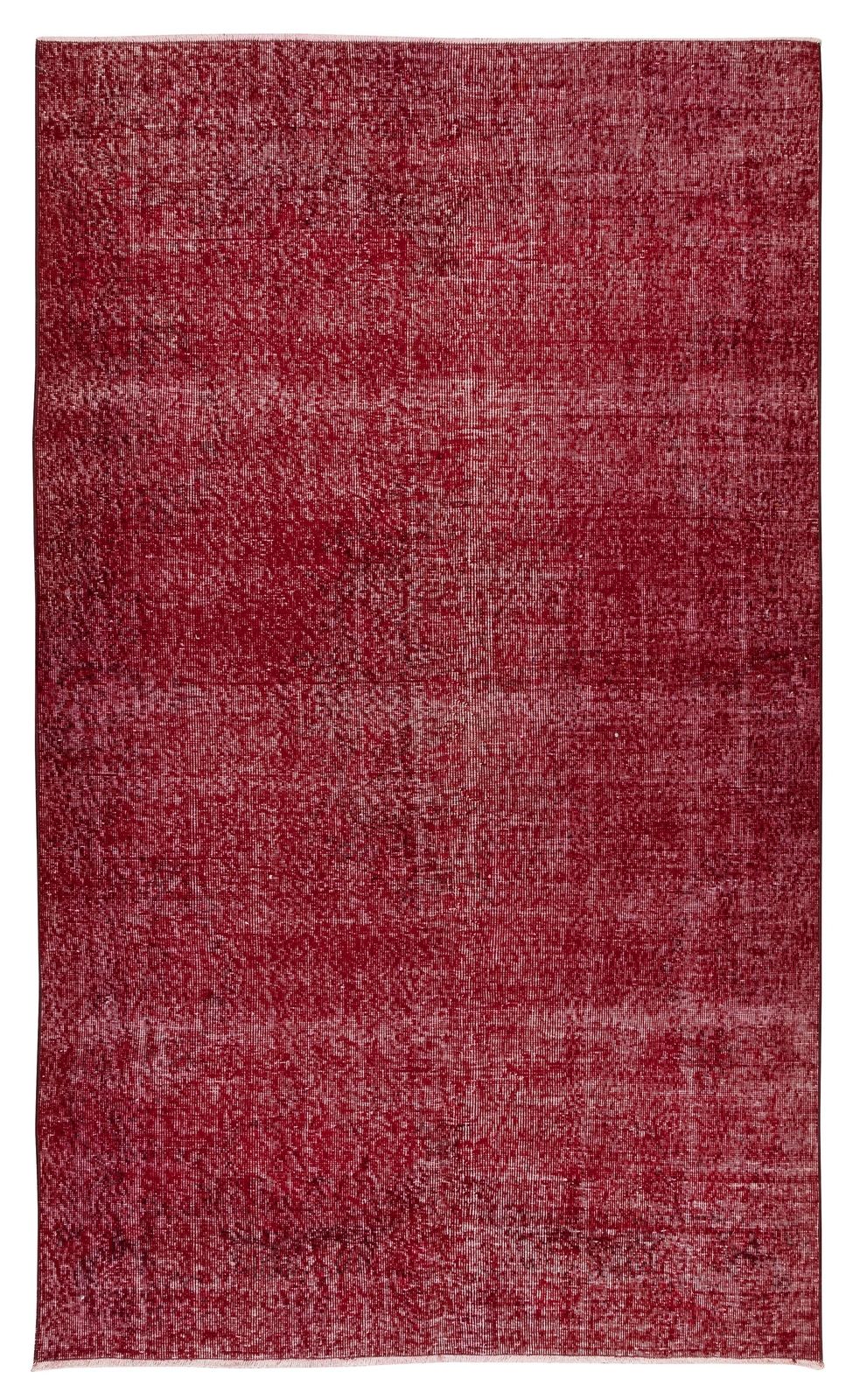 5.3x8.9 Ft Solid Handmade Turkish Area Rug Over Dyed In Red For Modern Interiors