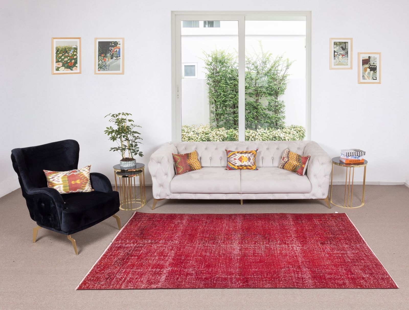 5.3x8.9 Ft Solid Handmade Turkish Area Rug Over Dyed In Red For Modern Interiors photo furniture