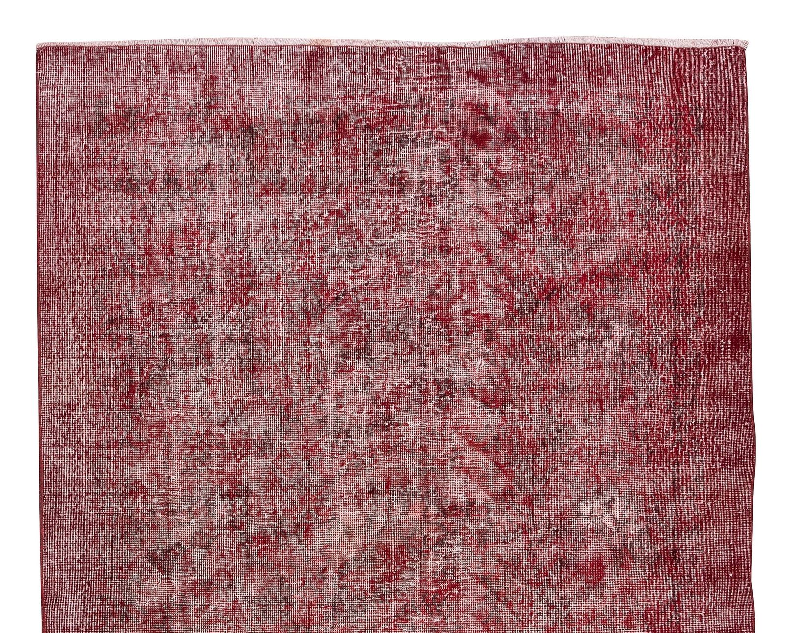6x9.7 Ft Distressed Handmade Turkish Vintage Area Rug Over Dyed In Burgundy Red photo Textiles