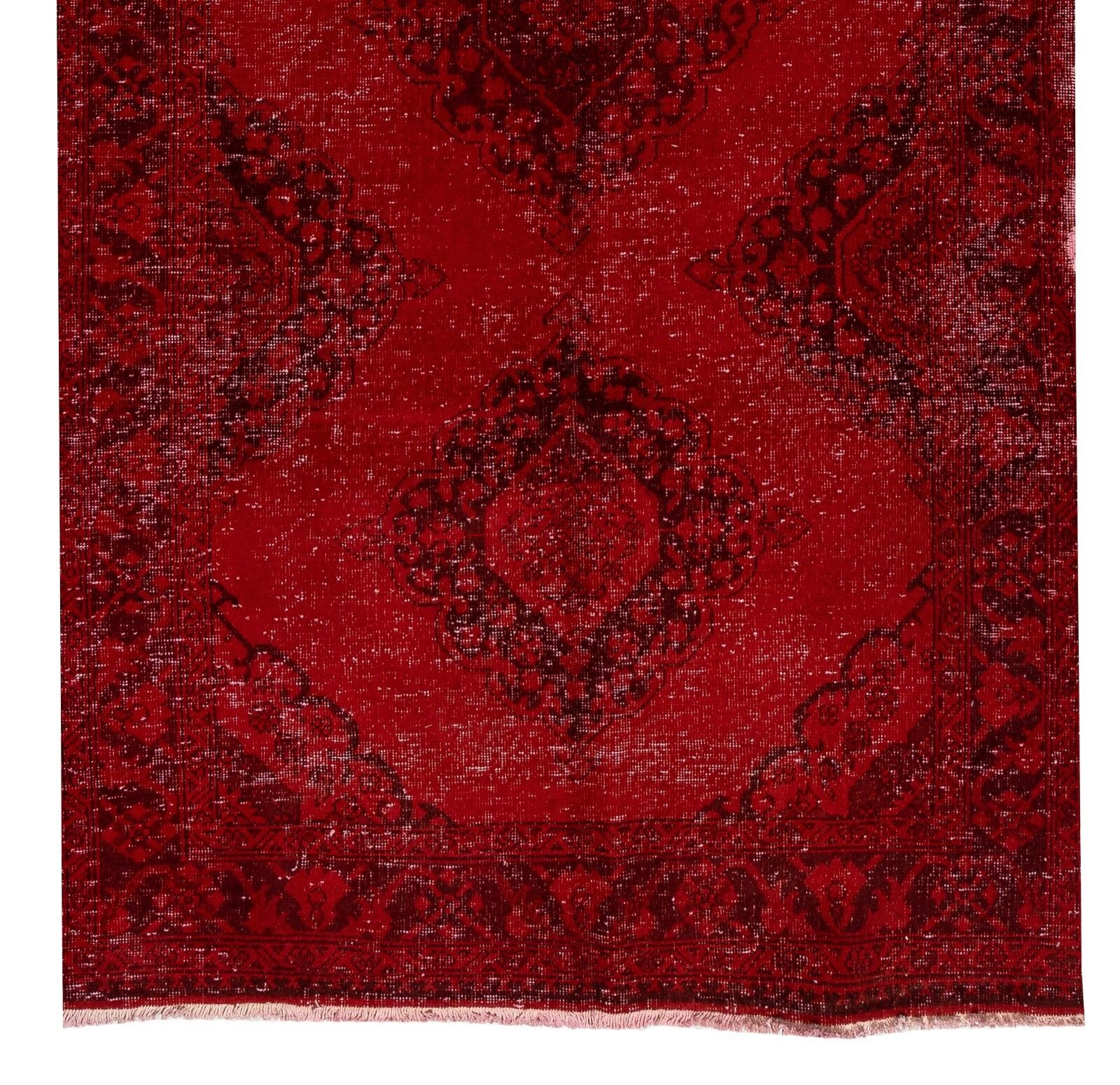 4.3x13.5 Ft Modern Handmade Konya Sille Runner Rug Over Dyed In Red For Hallway photo Textiles