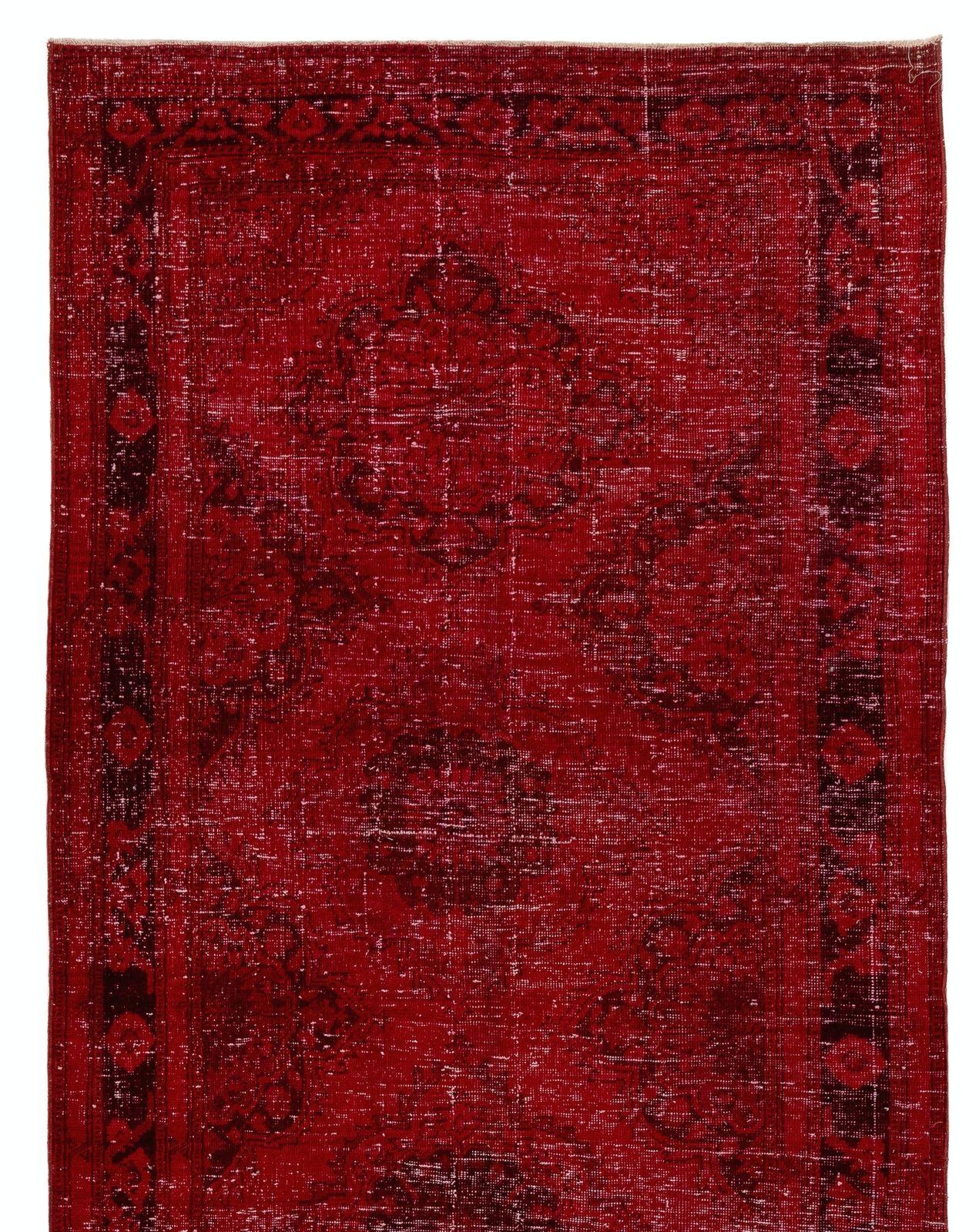 4.7x12.4 Ft Distressed Vintage Konya Sille Runner Rug Re Dyed In Red For Hallway photo furniture