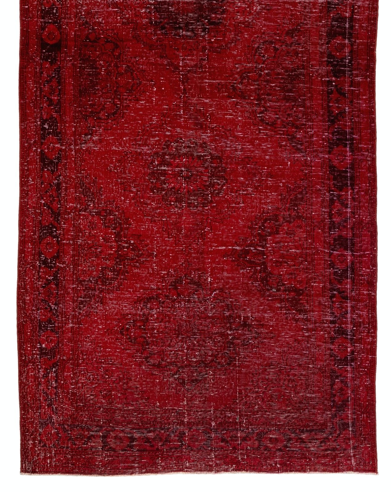 4.7x12.4 Ft Distressed Vintage Konya Sille Runner Rug Re Dyed In Red For Hallway photo for sale