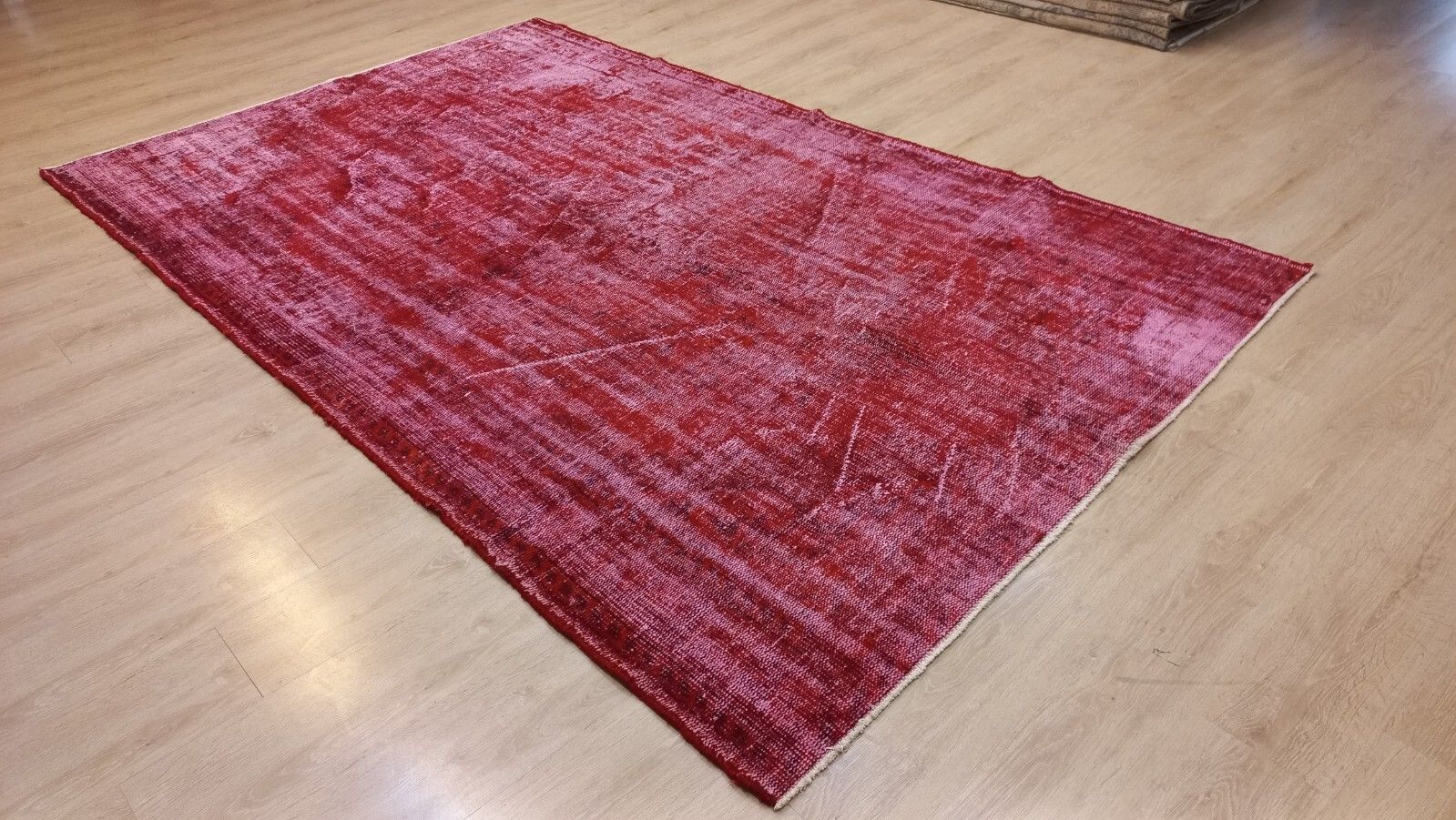 5.8x9.6 Ft Plain Solid Red Handmade Turkish Area Rug With Shabby Chic Style photo furniture