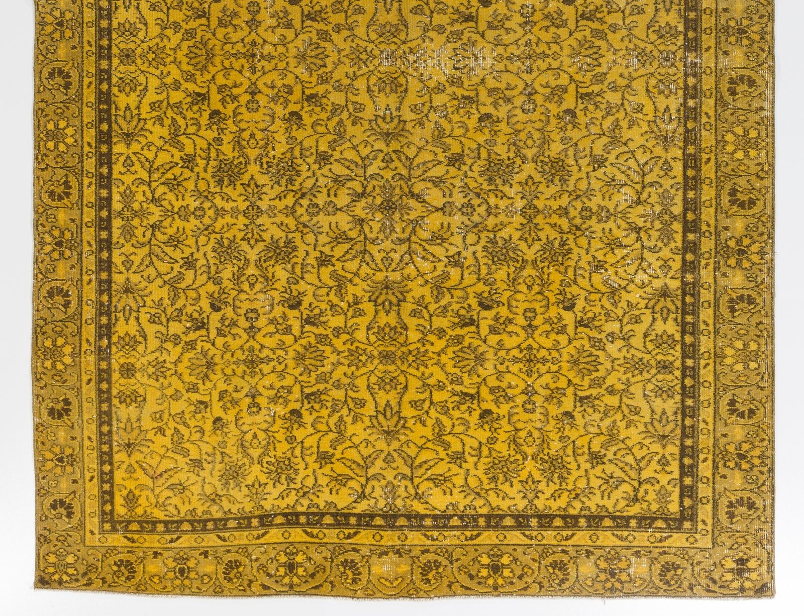 6.4x10.3 Ft Vintage Floral Area Rug Over Dyed In Yellow, Handknotted In Turkey photo for sale