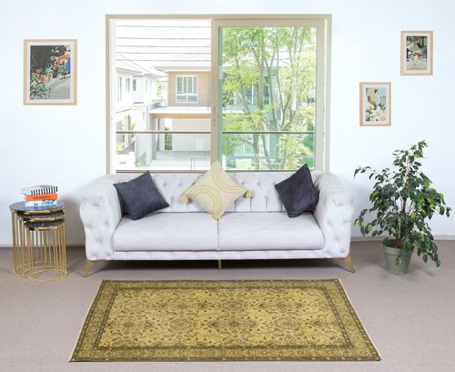 3.5x6.8 Ft Vintage Turkish Floral Rug Dyed In Yellow 4 Modern Interiors photo furniture