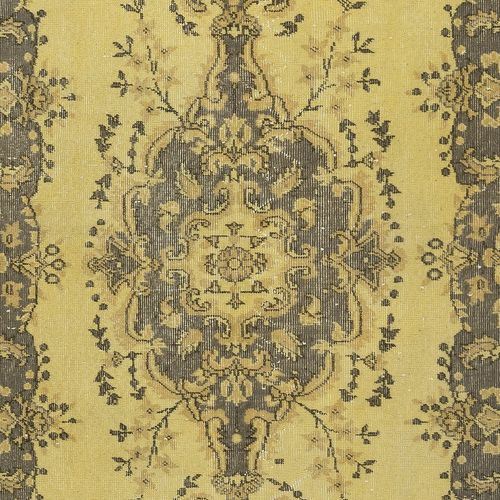 3.8x7 Ft Decorative Handmade Turkish Area Rug In Yellow With Medallion Design photo 220.0