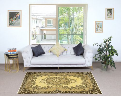 4x6.8 Ft Vintage Turkish Area Rug Dyed In Yellow 4 Modern Interiors photo furniture