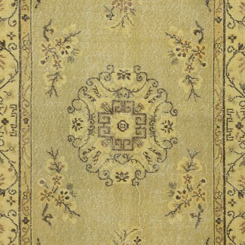 3.7x7 Ft One Of A Pair Handmade Yellow Turkish Wool Rug With Art Deco Design photo 218.0