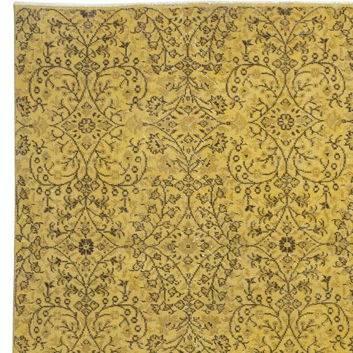 6.6x10 Ft Modern Handmade Turkish Floral Patterned Area Rug In Yellow Color photo Textiles