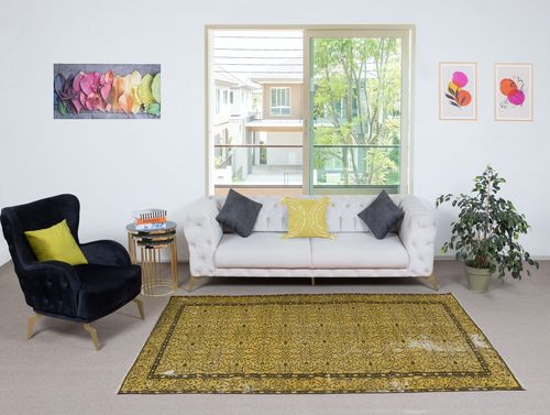 5.2x8.6 Ft Vintage Turkish Area Rug Dyed In Yellow 4 Modern Interiors photo furniture