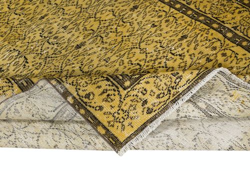 5.2x8.6 Ft Vintage Turkish Area Rug Dyed In Yellow 4 Modern Interiors photo for sale