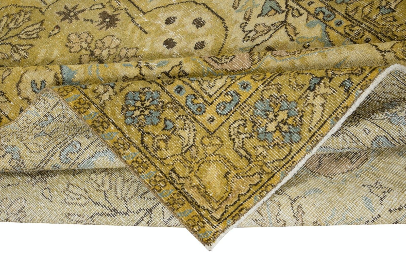 5.6x8.8 Ft Exquisite Yellow Turkish Area Rug, Modern Floral Handmade Carpet photo for sale