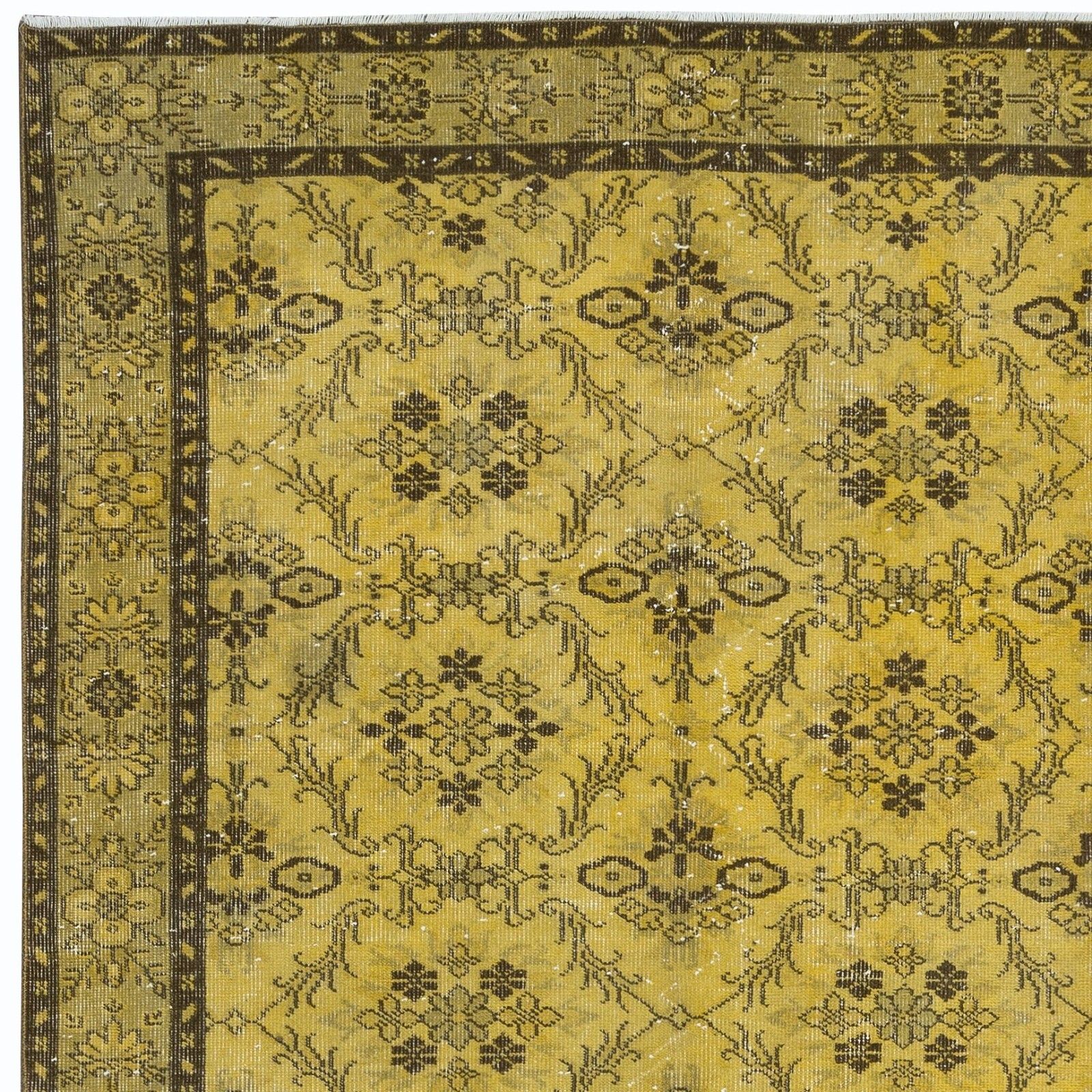 5.4x9 Ft Yellow Turkish Area Rug, Floral Handmade Carpet, Modern Floor Covering photo Textiles