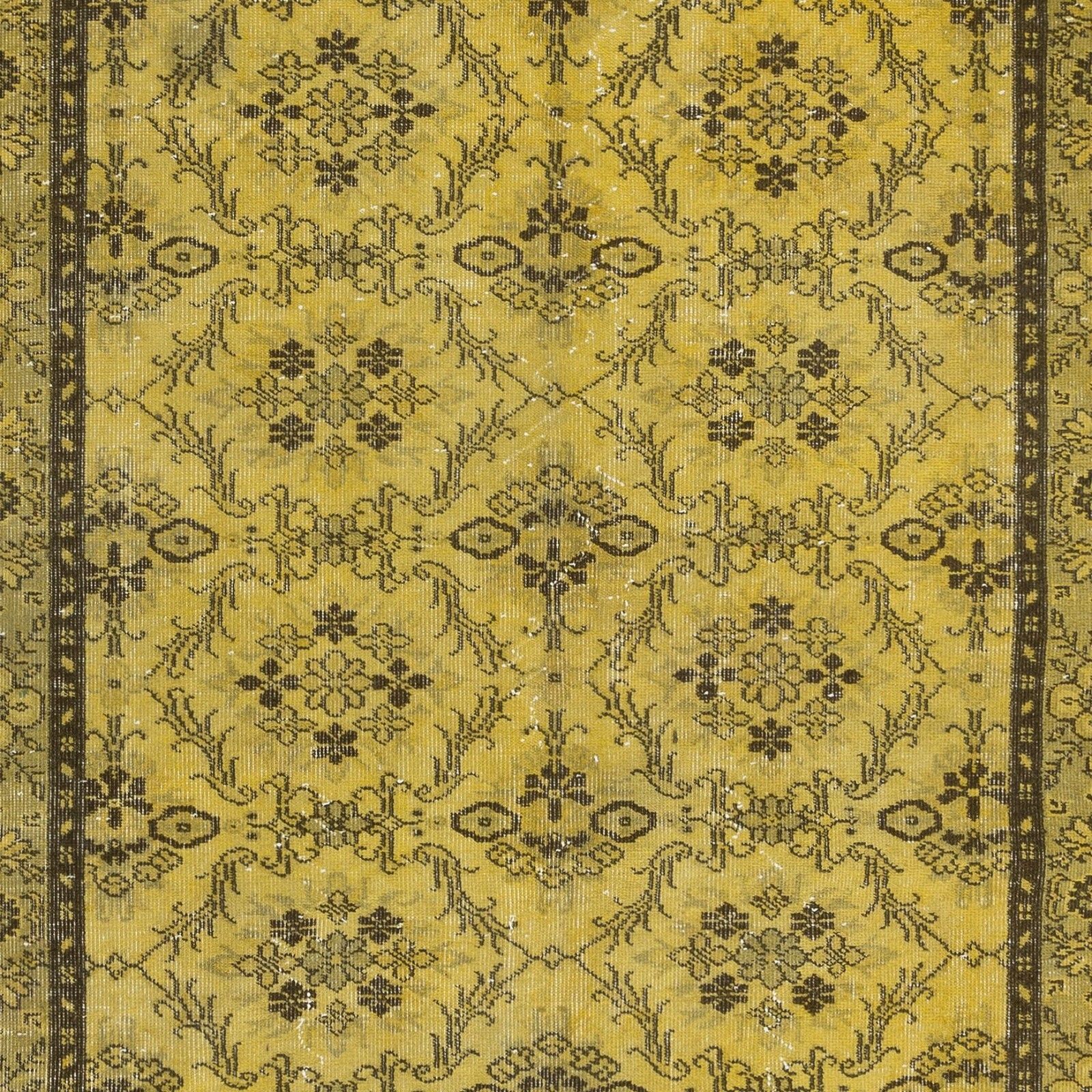 5.4x9 Ft Yellow Turkish Area Rug, Floral Handmade Carpet, Modern Floor Covering photo 626.0