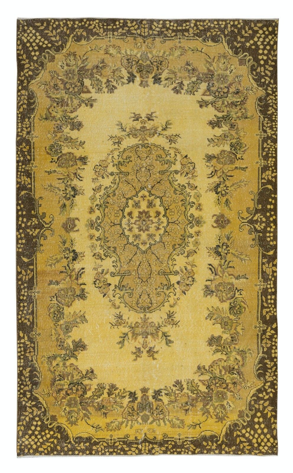 6.6x10.6 Ft Handmade Turkish Area Rug With Medallion Design & Yellow Background