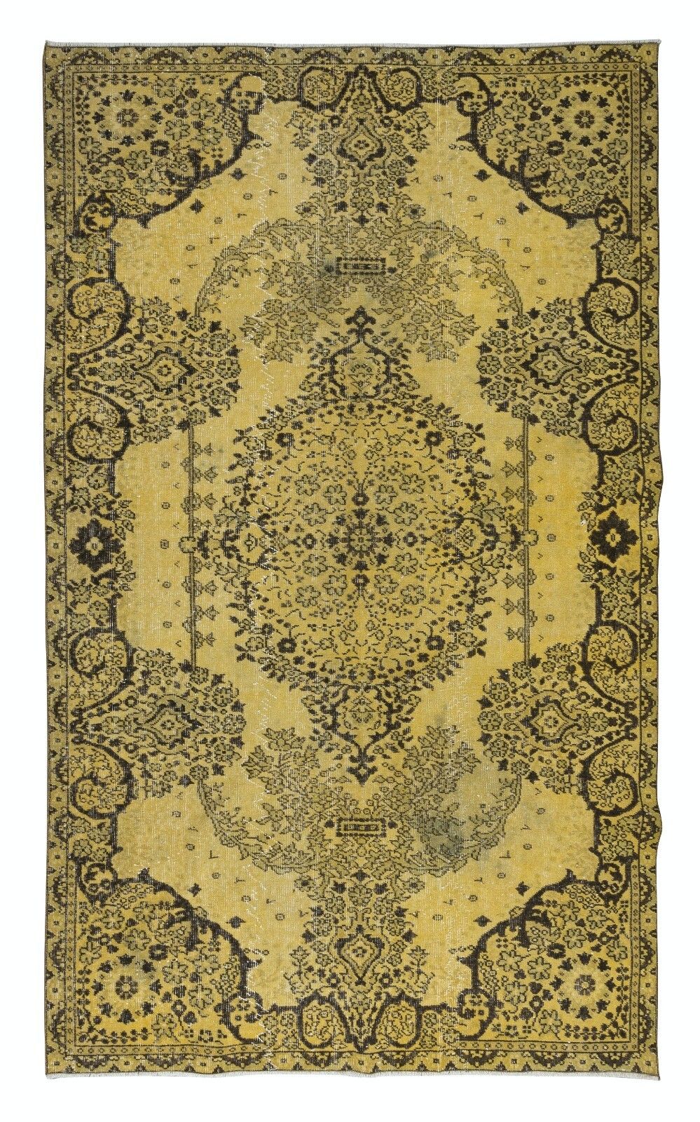 6x9.8 Ft Fantastic Handmade Turkish Rug With Medallion Design & Yellow Field