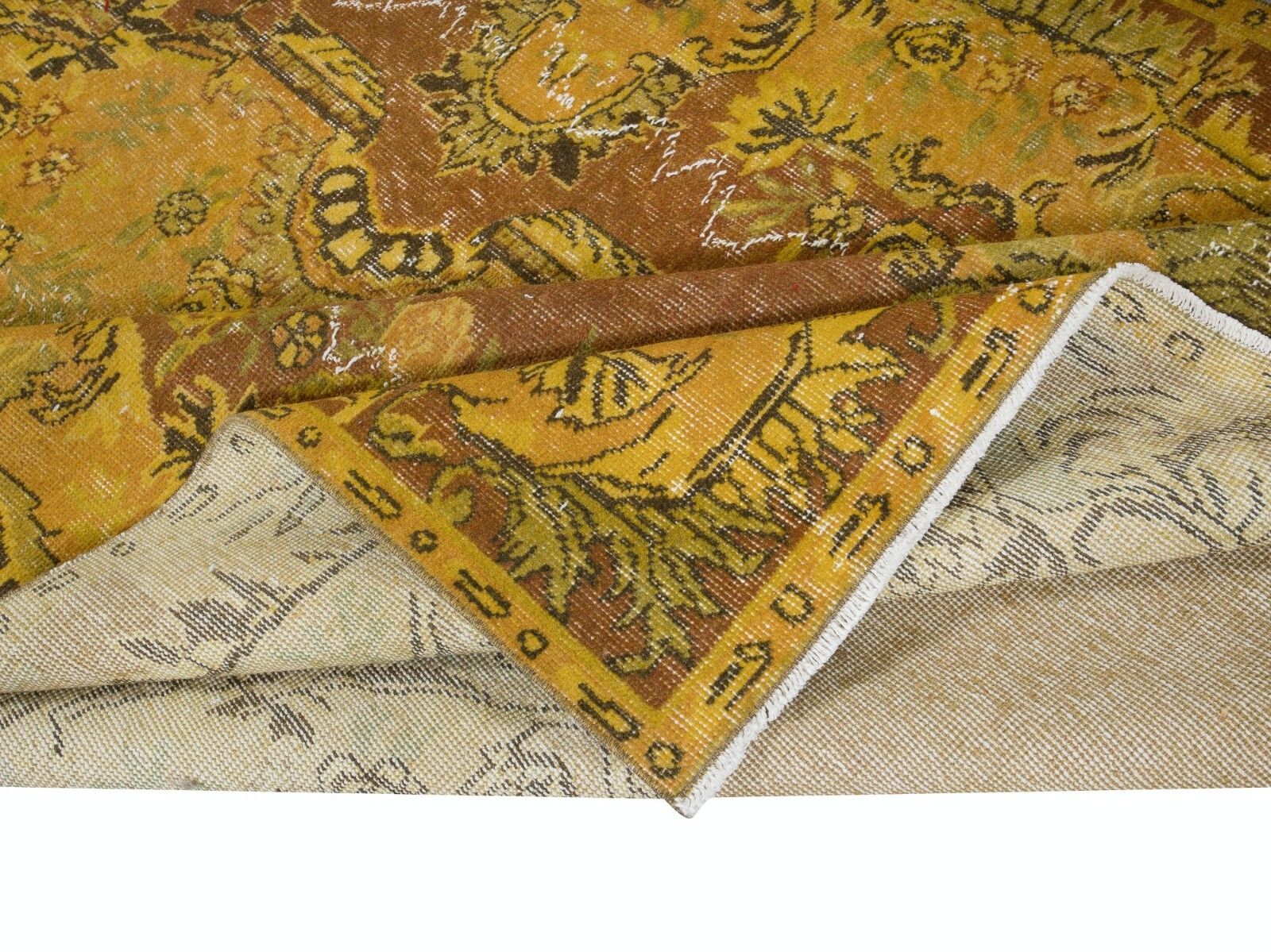 5.6x9.5 Ft Rust & Amber Yellow Handmade Turkish Rug For Contemporary Interiors photo for sale