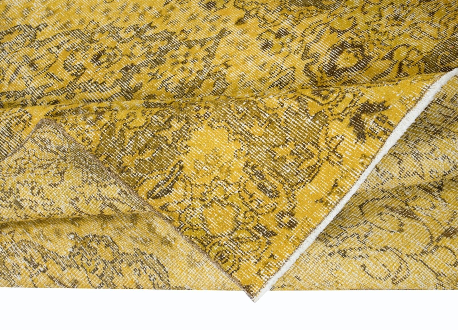 5.4x8.6 Ft Decorative Handmade Turkish Area Rug In Yellow With Medallion Design photo for sale