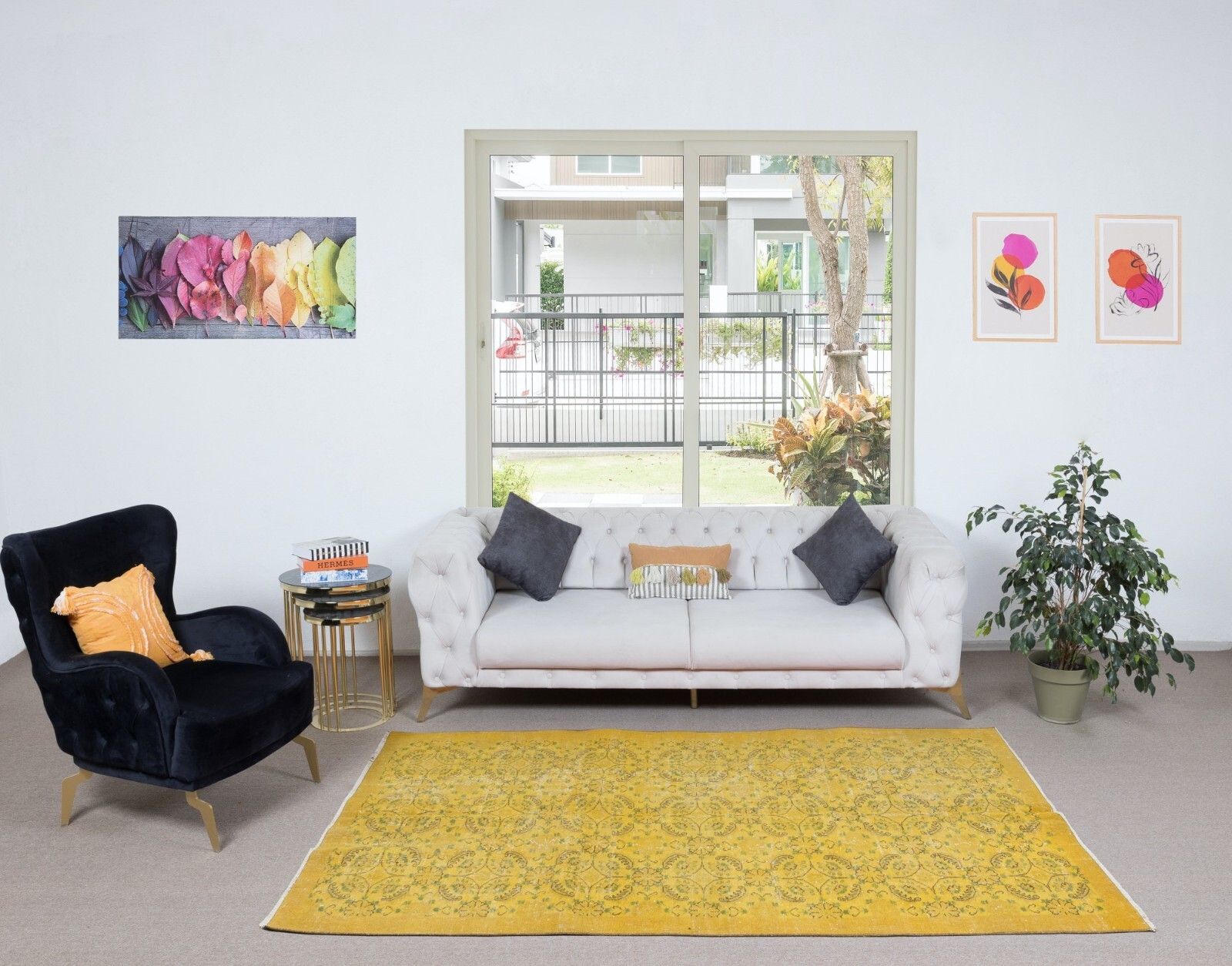 5.3x8.5 Ft Handmade Turkish Area Rug In Yellow, Great For Modern Interiors photo furniture