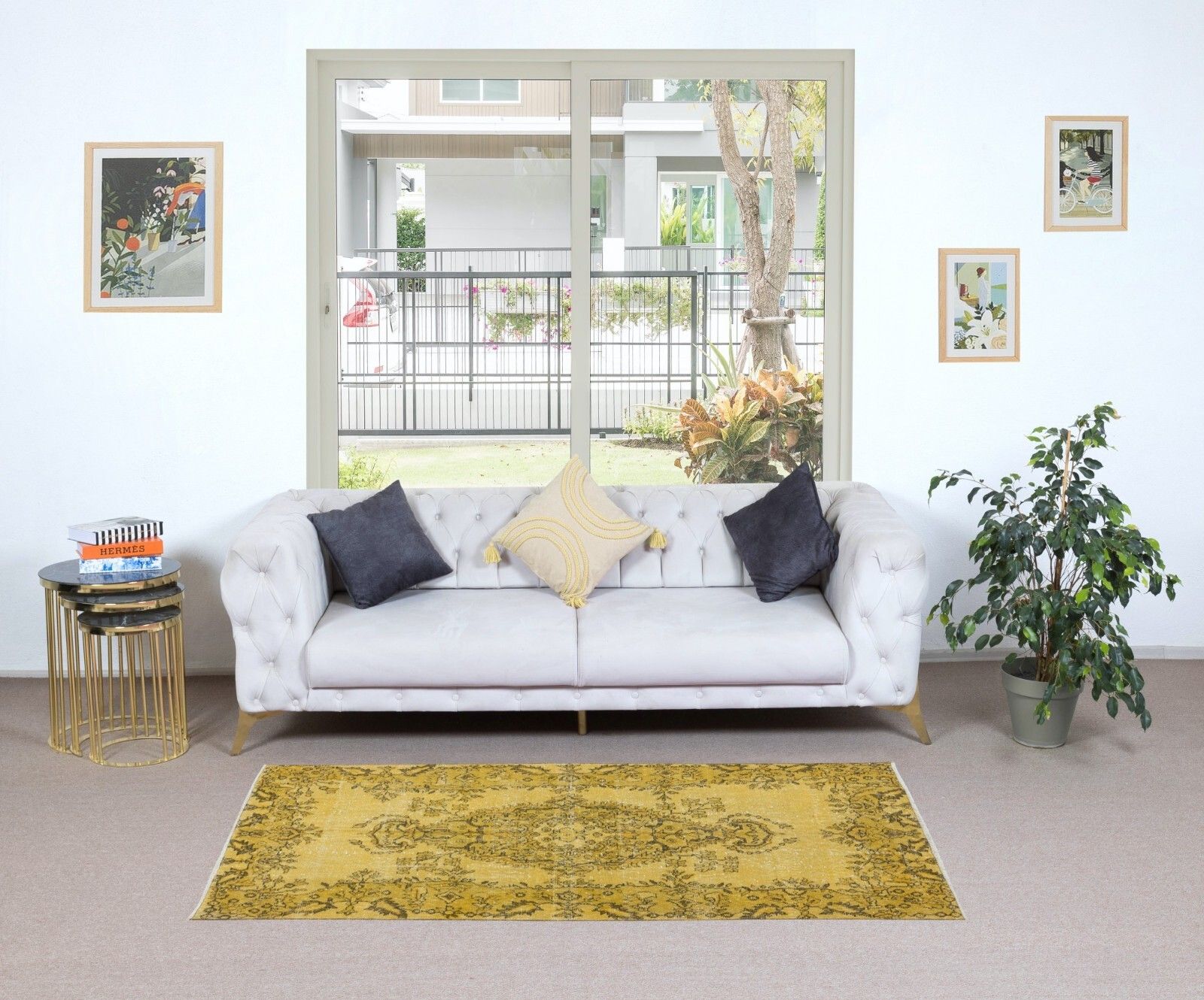 3.5x7 Ft Small Modern Yellow Wool Rug, Handknotted And Handwoven In Turkey photo furniture