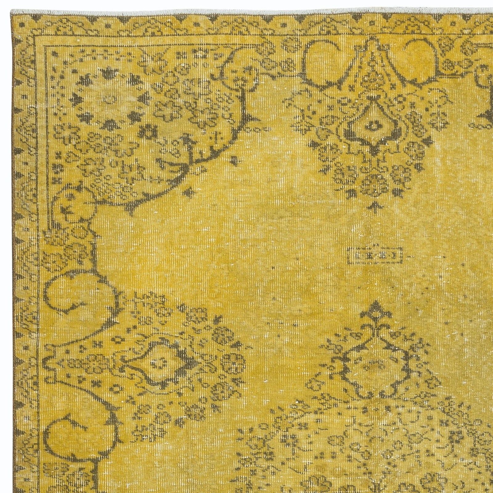 5.5x8 Ft Upcycled Handmade Turkish Area Rug, Contemporary Yellow Overdyed Carpet photo Textiles