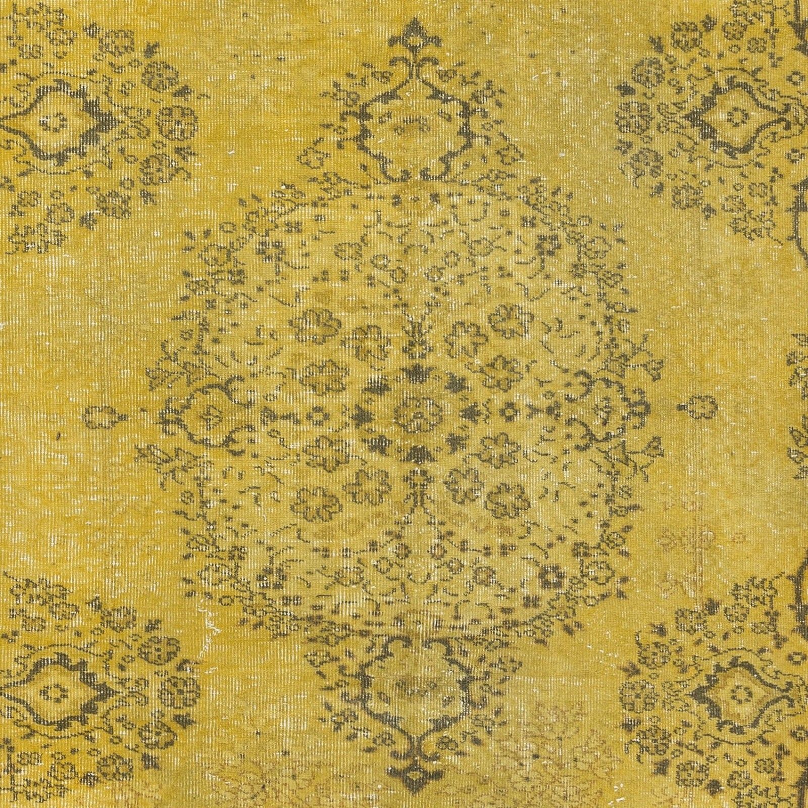 5.5x8 Ft Upcycled Handmade Turkish Area Rug, Contemporary Yellow Overdyed Carpet photo 560.0