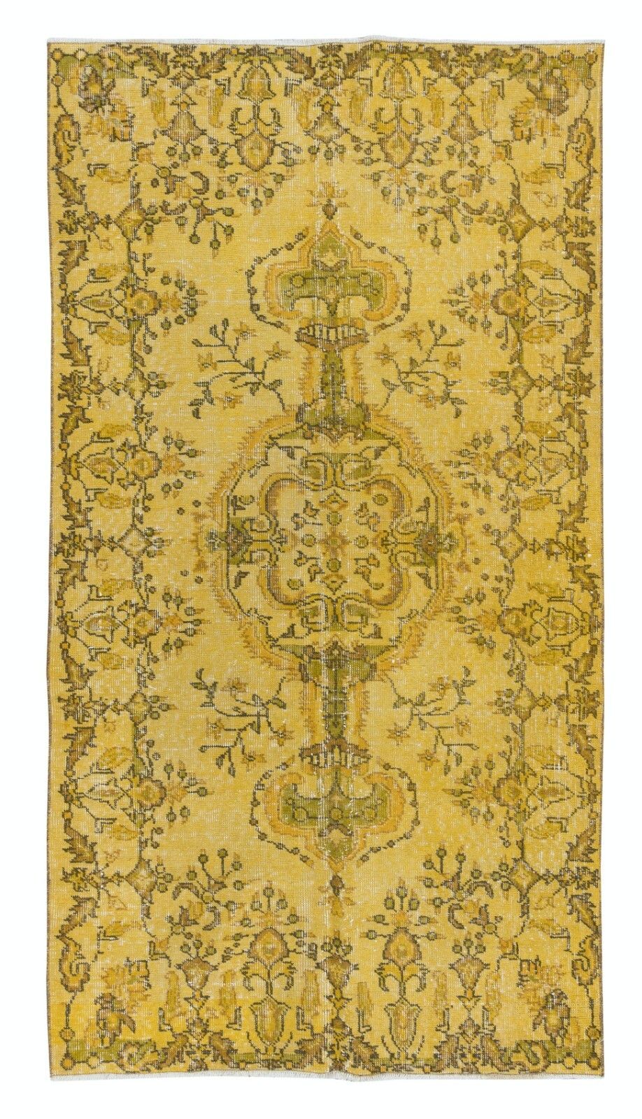 3.7x6.6 Ft Modern Handmade Turkish Accent Rug, Decorative Yellow Over Dyed Carpe