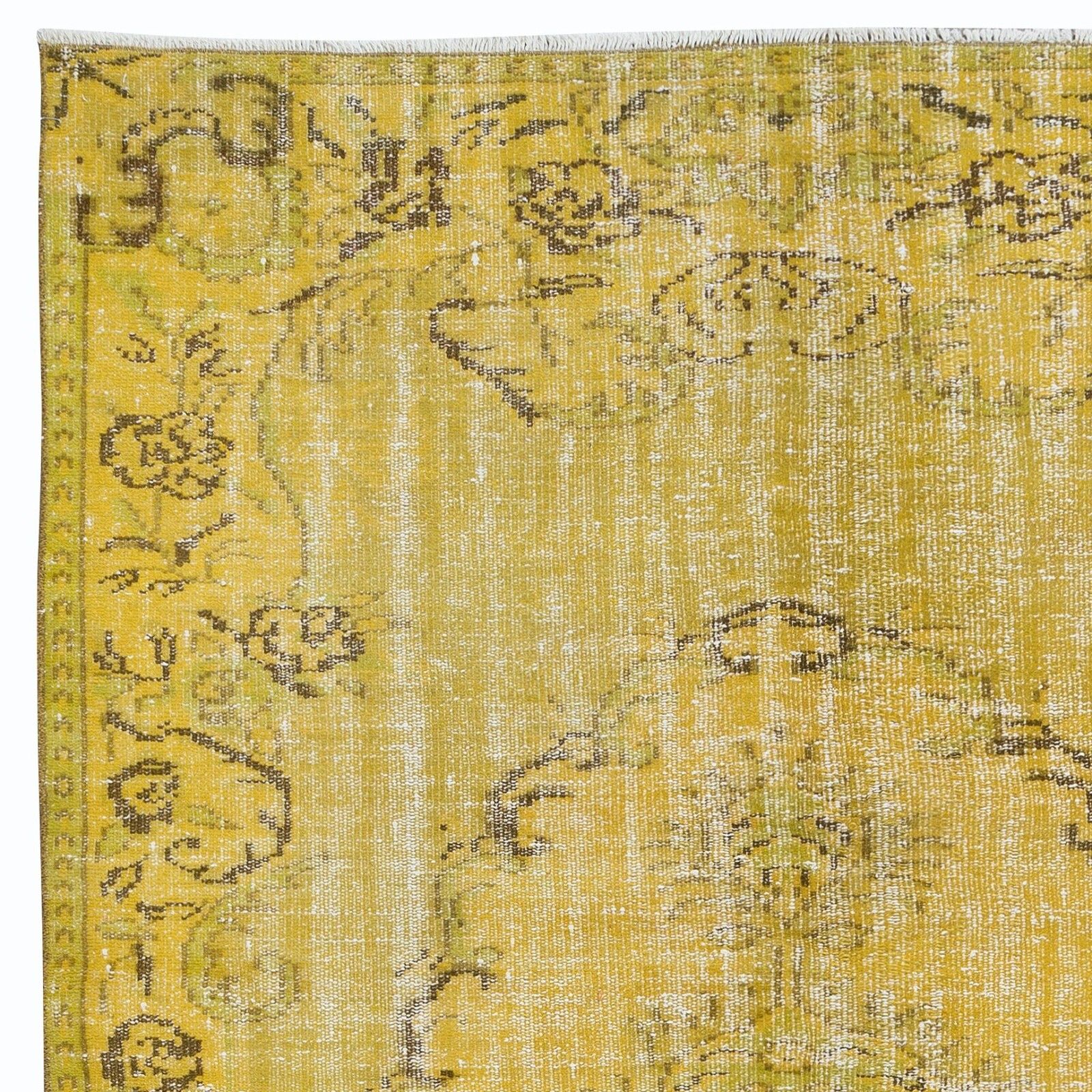5.4x8.6 Ft Upcycled Handmade Turkish Area Rug, Yellow Over Dyed Wool Carpet photo Textiles