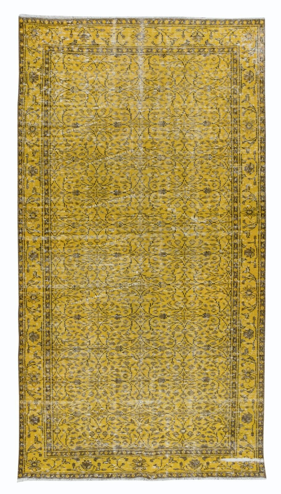 5x9.3 Ft Yellow Floral Rug For Modern Interior, Hand Knotted In Central Anatolia