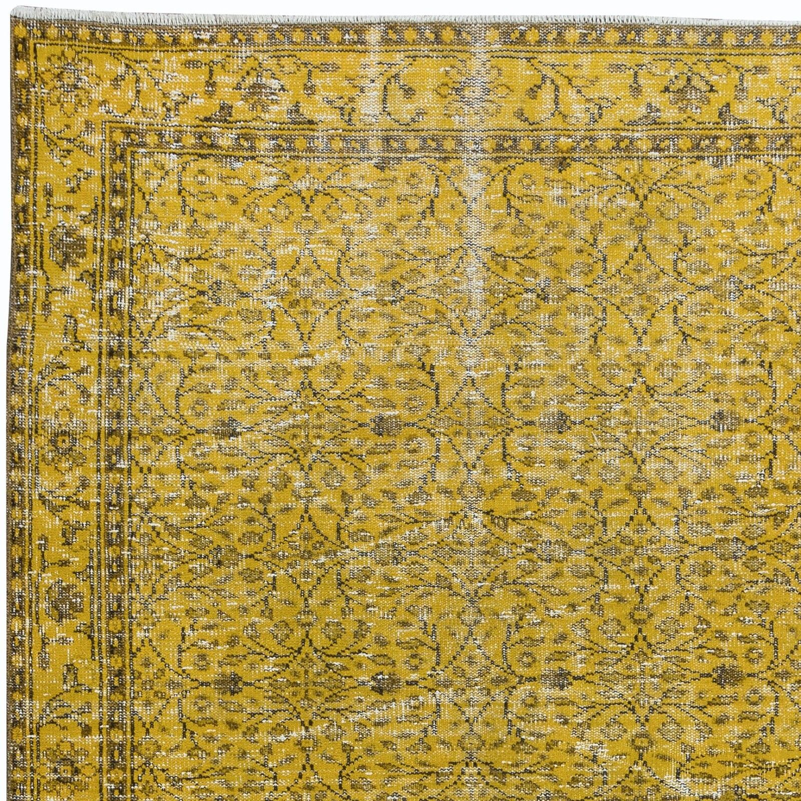 5x9.3 Ft Yellow Floral Rug For Modern Interior, Hand Knotted In Central Anatolia photo Textiles