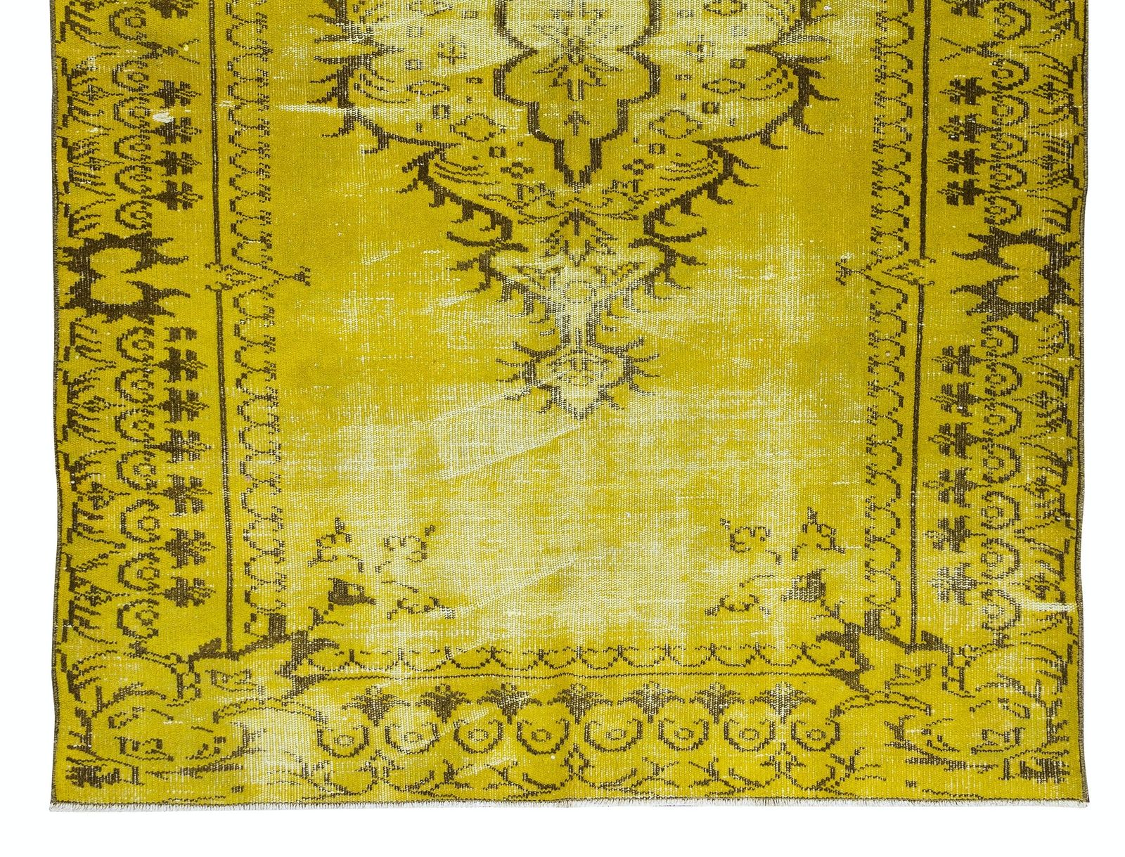 5.2x8.3 Ft Vintage Handmade Turkish Rug Overdyed In Yellow With Medallion Design photo 396.0
