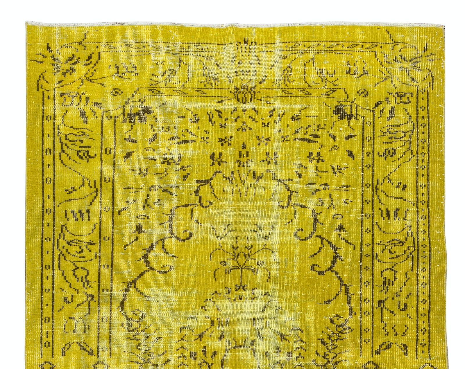5.8x9.3 Ft Hand Knotted Yellow Overdyed Wool Rug, Vintage Carpet From Turkey photo Textiles