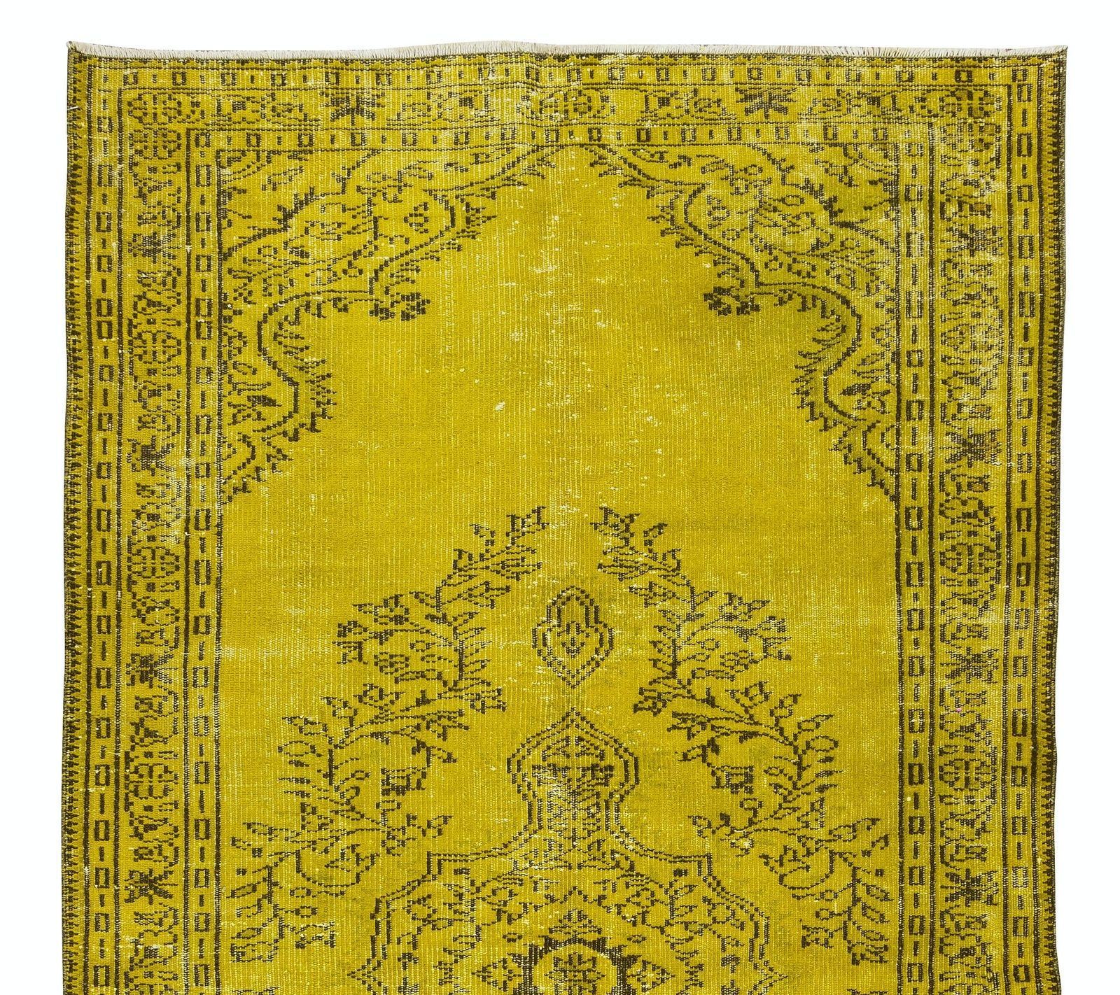 4.8x9 Ft Vintage Turkish Wool Rug Over Dyed In Yellow For Modern Home And Office photo Textiles
