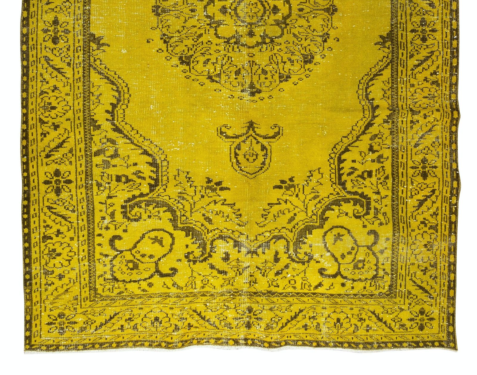 6.2x10.3 Ft Modern Handmade Turkish Vintage Wool Area Rug Over Dyed In Yellow photo 887.0