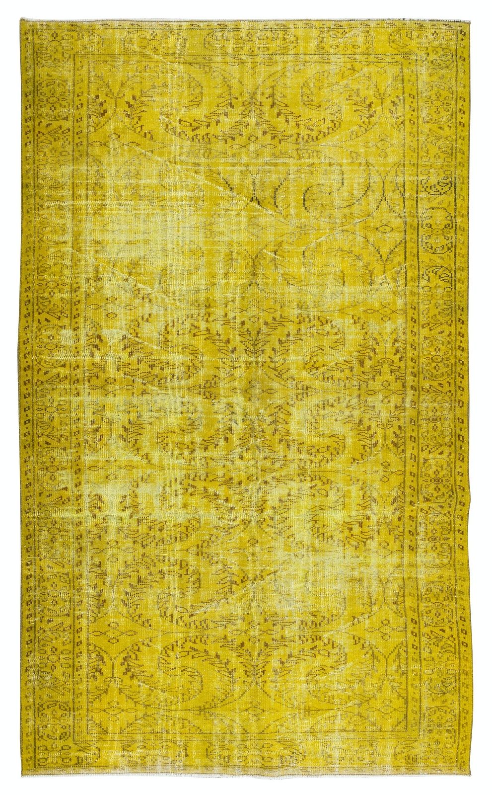 5.7x9.6 Ft Handmade Yellow Overdyed Rug, Vintage Decorative Carpet From Turkey