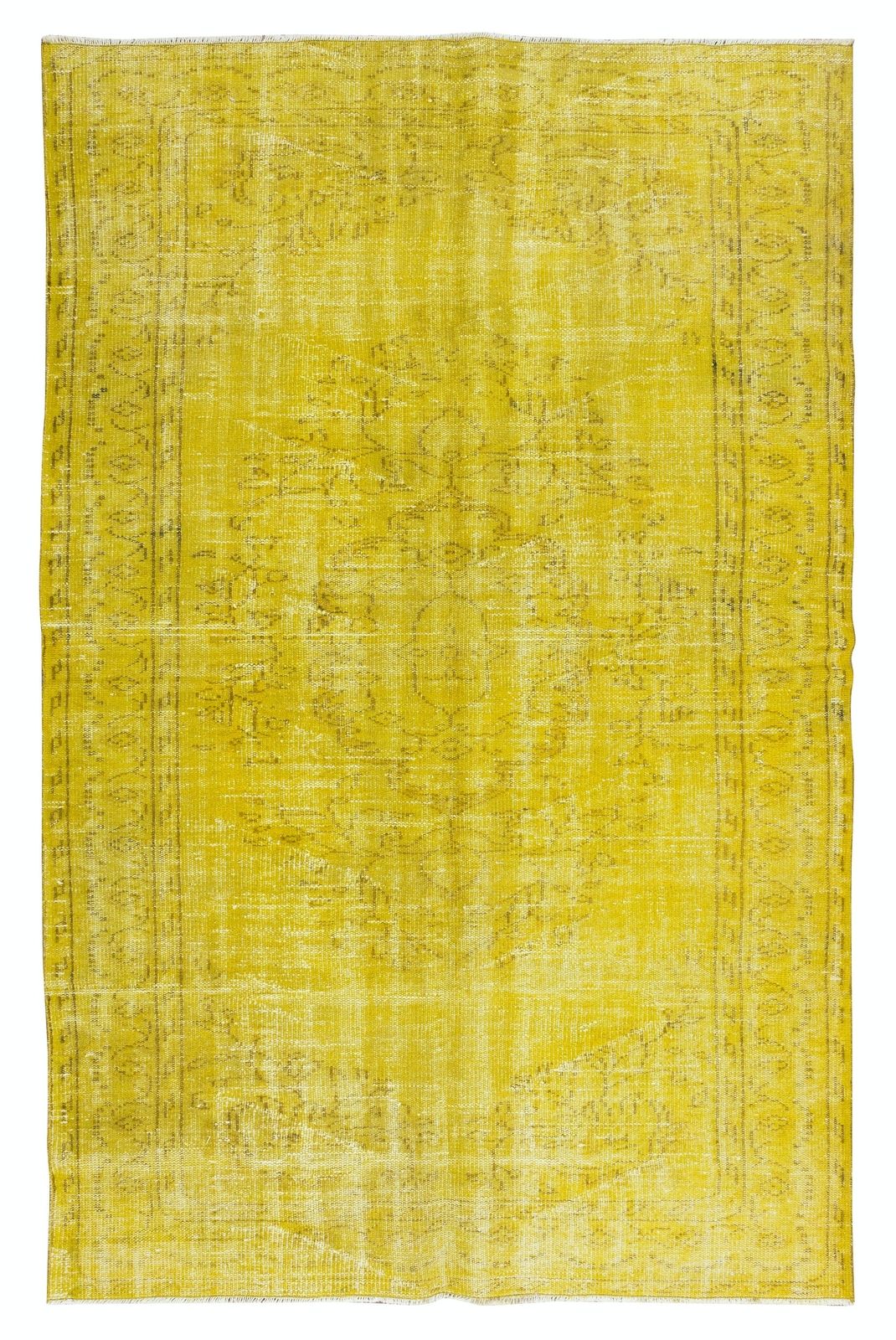5.6x9.5 Ft Yellow Overdyed Rug For Modern Home & Office, Turkish Handmade Carpet