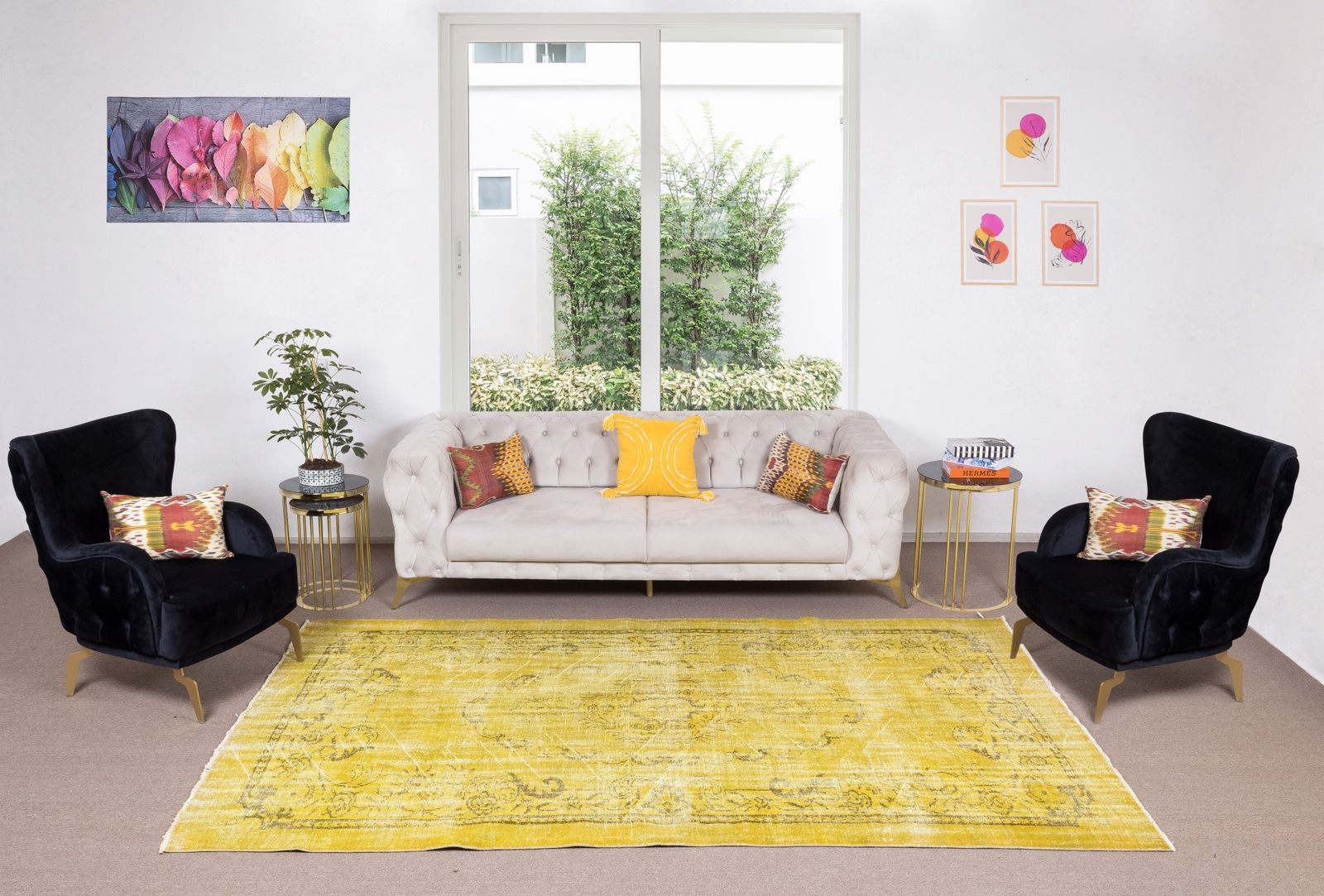 6.3x10 Ft Contemporary Handmade Turkish Vintage Area Rug Over Dyed In Yellow photo furniture