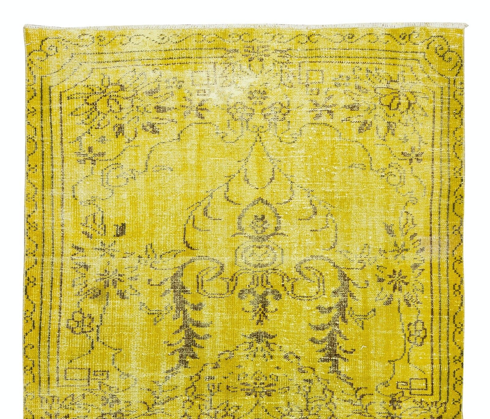 5x9 Ft Yellow Rug, Modern Floor Covering, Handmade Turkish Carpet photo Textiles
