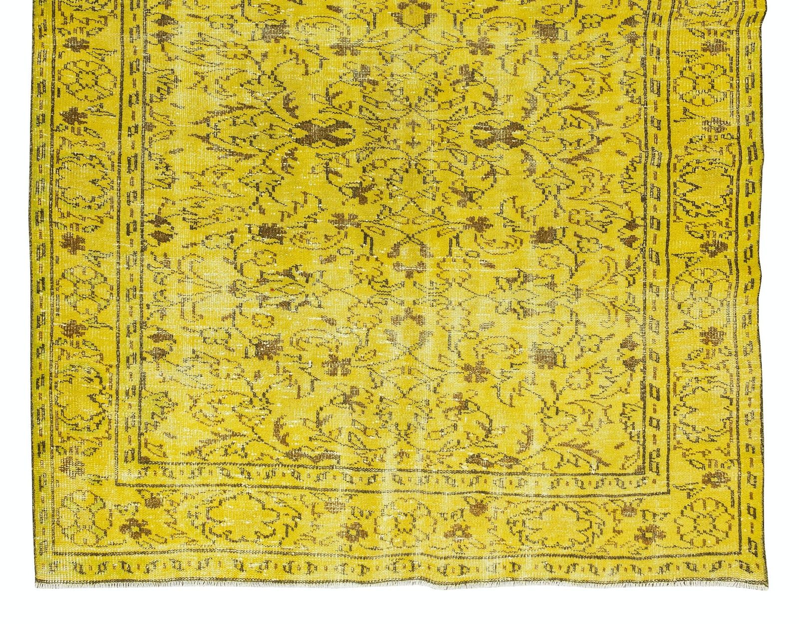 5.6x9 Ft Floral Pattern Yellow Over Dyed Rug, 1960s Turkish Handmade Wool Carpet photo 519.0