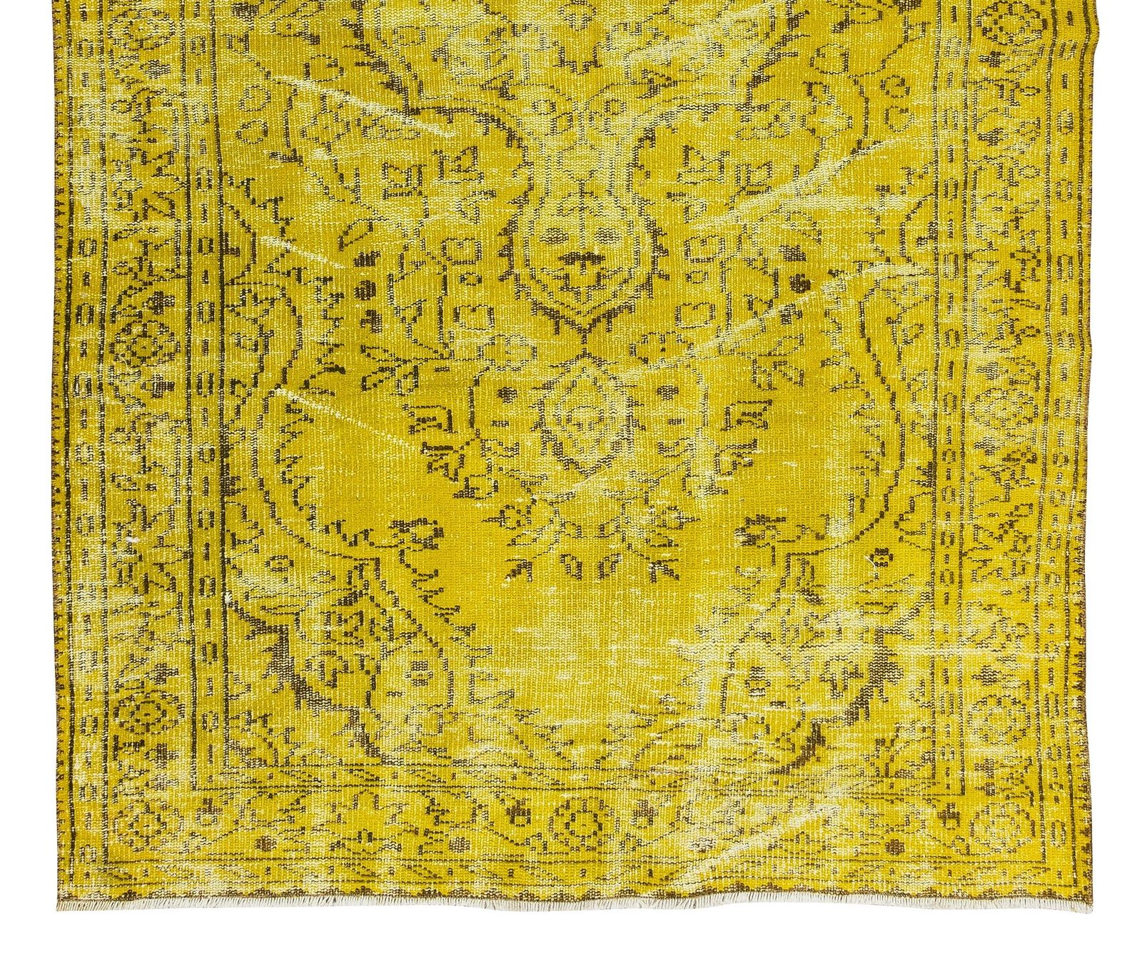 4.5x7.6 Ft Vintage Turkish Wool Rug Over Dyed In Yellow, Handmade Yellow Carpet photo 347.0