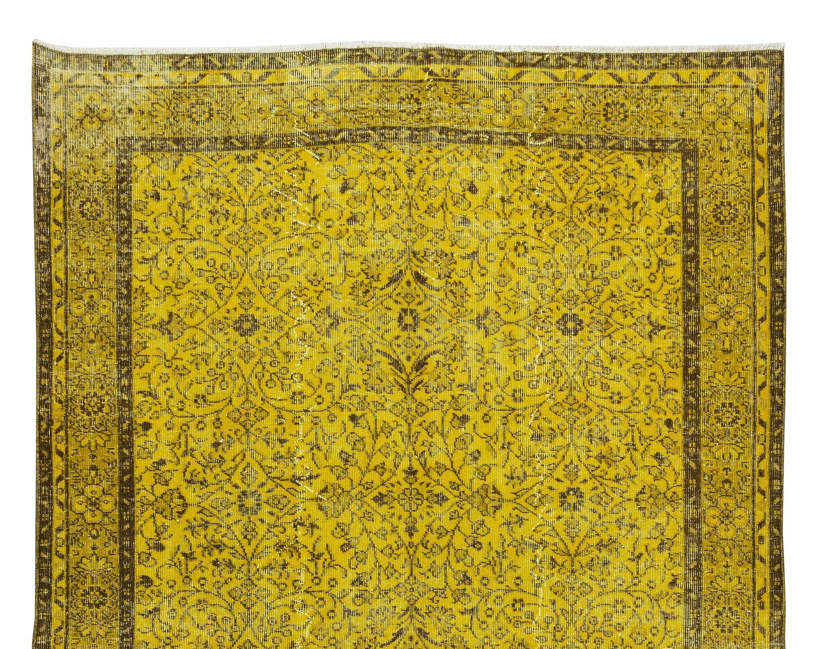 6x9.5 Ft Contemporary Handmade Turkish Vintage Floral Rug Over Dyed In Yellow photo Textiles