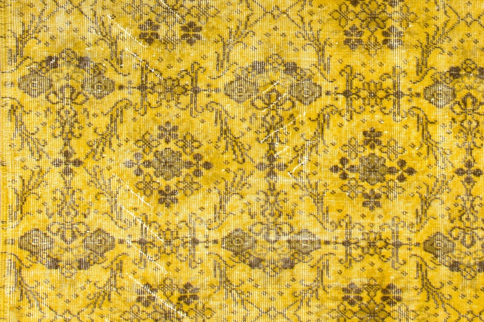 4x7 Ft Modern Floral Design Rug Over Dyed In Yellow, Handknotted In Turkey photo 279.0
