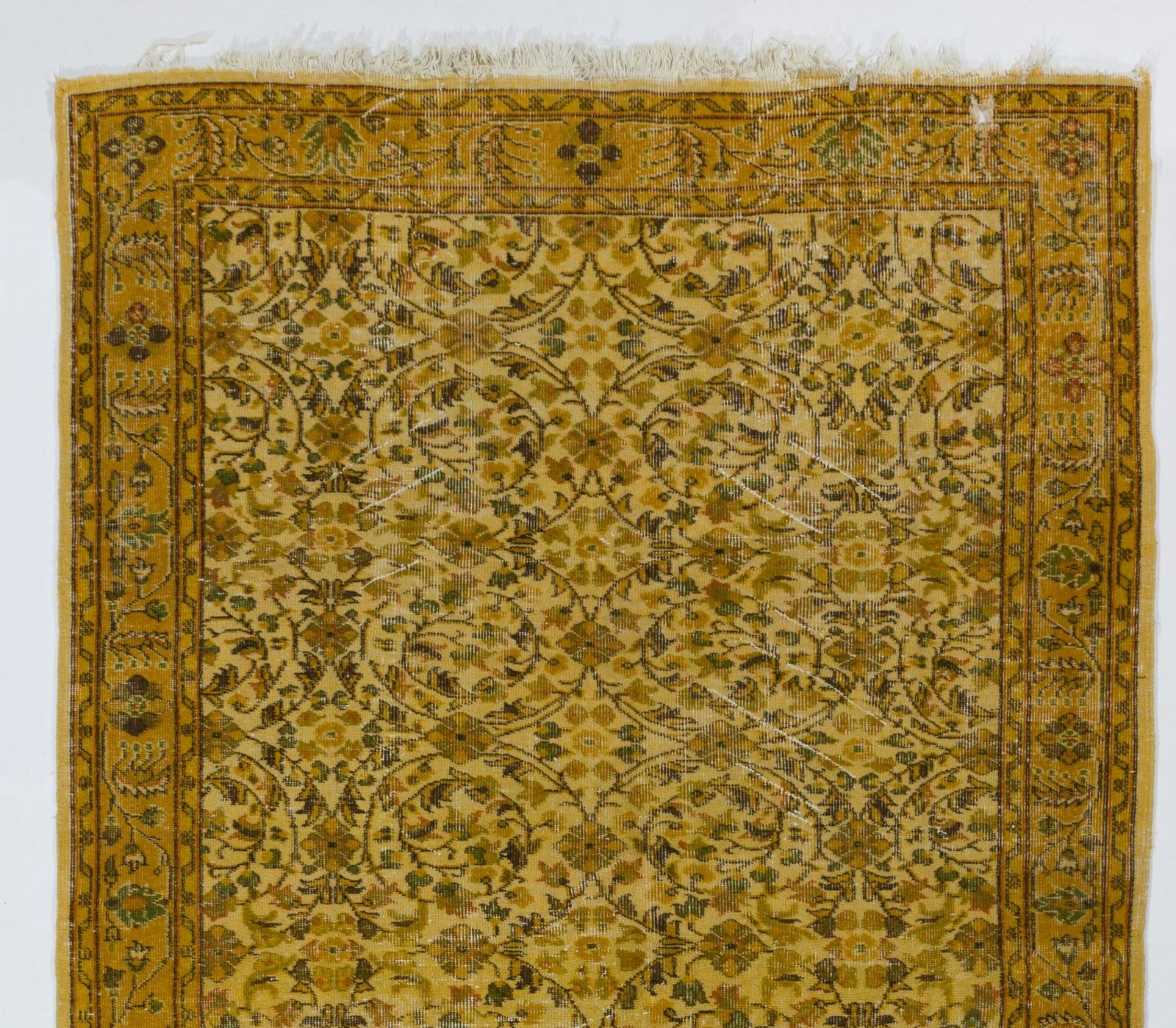 5.3x9 Ft Vintage Floral Design Rug Over Dyed In Yellow, Handknotted In Turkey photo Textiles