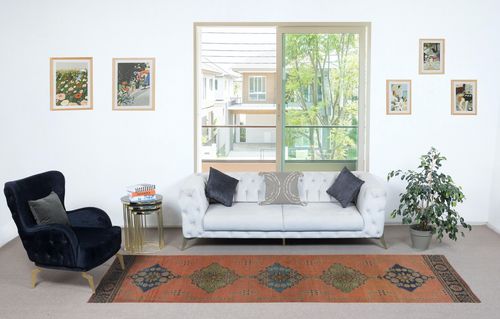 3x11.7 Ft 1960s Runner Rug For Kitchen. Handmade Hallway Rug. Turkish Stair Rug photo furniture