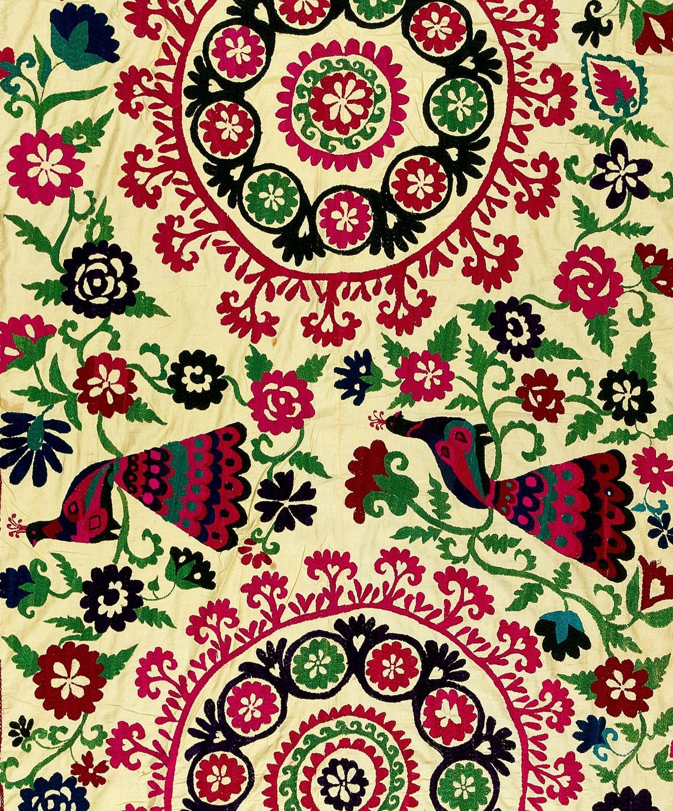 4.7x7.4 Ft Vintage Silk Hand Embroidery Bed Cover, Asian Suzani Wall Hanging photo Art